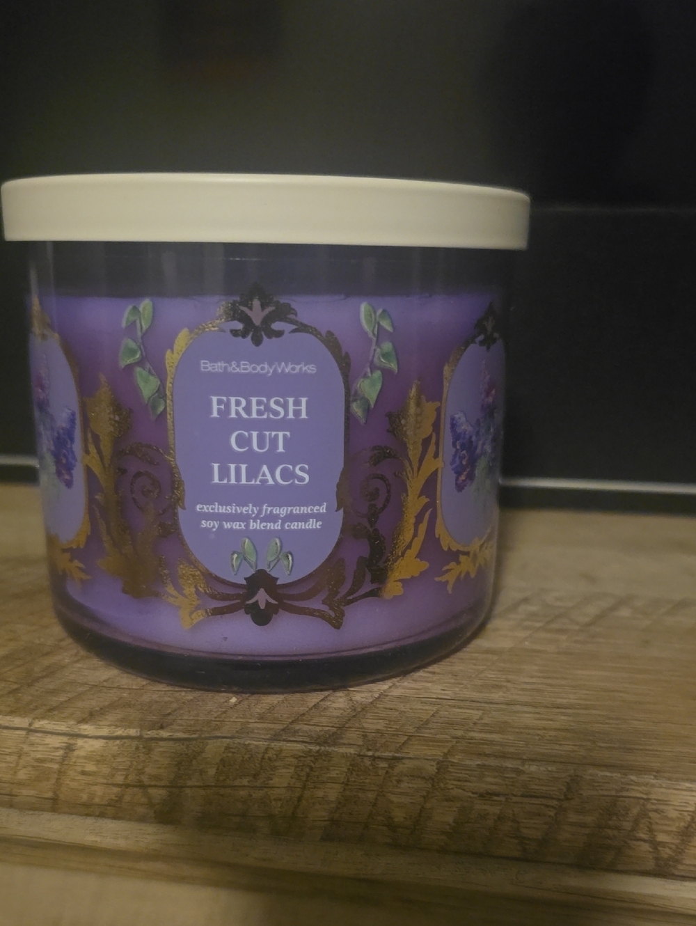 Bath & Body Works Fresh Cut Lilacs 3-Wick Candle - Purple with Gold Accents